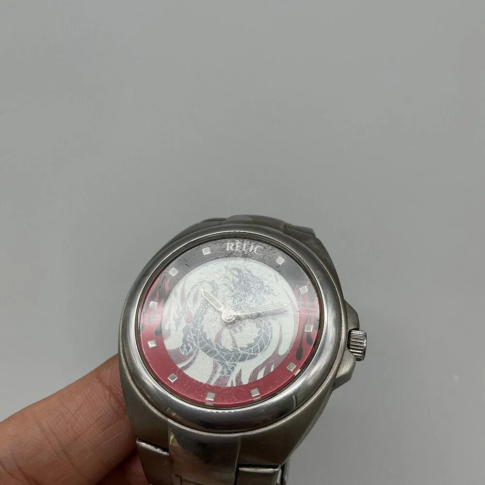 Relic Big Tic Mens Watch 39mm Dragon Flame Animated Stainless New Battery 6